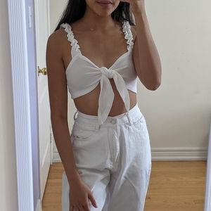 White ruffle tie bra top